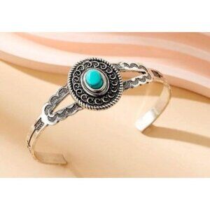 Turquoise and Antique Silver Southwest Style Cuff Bracelet
